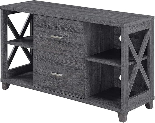 Convenience Concepts Oxford Deluxe 2 Drawer TV Stand with Shelves for TVs up to 55 Inches, Weathered Gray