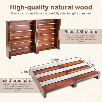 Wood Platform Step Stool, 23.6" Durable Mobility Stepping and Stair Assist Indoor & Outdoor for Adults & Elderly, Heavy Duty/Non-Slip Step Stool for Handicap, Bedroom, Kitchen