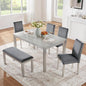 KEIKI 6-Piece Standard Height Dining Table Set with Rectangular Table, 4 Upholstered Chair, Bench, for 6 Person, Crystal Decoration Table Set, Easy Assembly, for Kitchen, Dining Room, Silver Grey