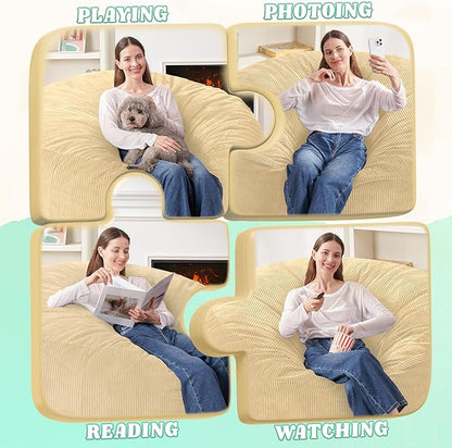 HABUTWAY 4FT Bean Bag Chair,Giant Bean Bag Chairs for Adults,Big Bean Bags with Memory Foam Filled, Large Beanbag Chairs with Soft Corduroy Cover-Khaki