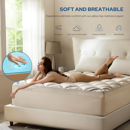 Bedlore 4-Inch California King Mattress Topper for Back Pain - Dual Layer Medium Support (2" Gel Memory Foam + 2" Cooling Fluffy Pillow Top Pad), Breathable & Pressure Relief (Beige)