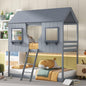 Ball & Cast Twin Over Twin Size Playhouse Bunk Bed with Roof and Window,Wood Bunkbed w/Full-Length Guard Rail & Ladder,Slat Support,Space Saving,Bedroom Furniture for Student Dorms,Gray