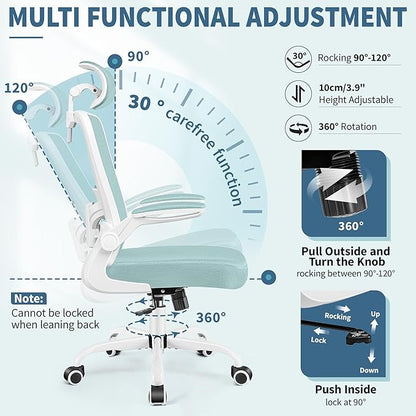 FelixKing Ergonomic Office Chair, Headrest Desk Chair Office Chair with Adjustable Lumbar Support, Home Office Swivel Task Chair with High Back and Armrest, Adjustable Height Gaming Chair(Light Blue)