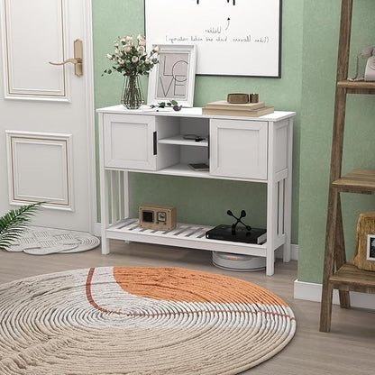 TaoHFE Console Table with Storage with Doors,Modern Fashion White Narrow Side Table Wooden Entry Table with Storage,Hallway Table for Living Room Entryway
