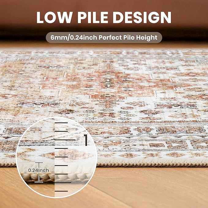 zesthome 10x14 Area Rugs,Stain Resistant Washable Rug,Ultra-Thin Rugs for Living Room,Bedroom,Non-Slip Backing Home Decor Large Area Rug (Orange,10'x14')