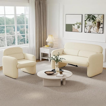 Furnimart Modern Loveseat Sofa, 54" 2-Seater Boucle Sofa, Comfy Upholstered Minimalist Couch, Small Couches for Small Spaces, Apartment, Office, Living Room, Bedroom, Dorm, Chenille White