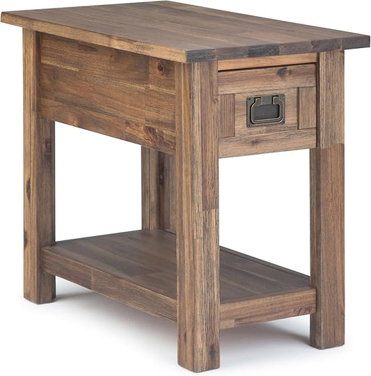 SIMPLIHOME Monroe SOLID ACACIA WOOD 14 inch Wide Rectangle Rustic Narrow Side Table in Rustic Natural Aged Brown for the Living Room and Bedroom