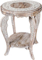 The Wooden Town Farmhouse Round Accent End Table,Rustic Side Table Nightstands for Living Room Bedroom,Coffee Tables,Wood Tray Top,Handcrafted Finish, 18"x22" - White Wash