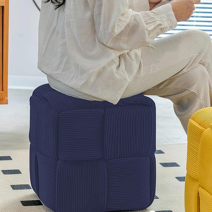 Ottoman Foot Rest Soft and Comfortable Ottoman Square Corduroy Woven Design Sofa Stool (Blue)