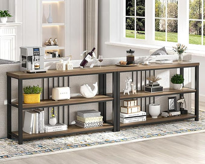 FOLUBAN Modern Sofa Table for Entryway, 3 Tier Narrow Console Table for Living Room Hallway Behind Couch, Rustic Oak