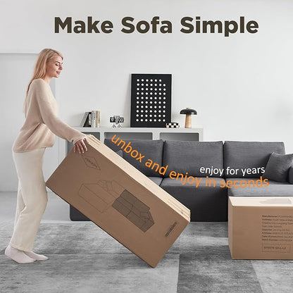 INGEROOM 108" Cloud Sectional Couch, Modular Sectional Sofa with L-Shaped Chaise, Modern Plush Corduroy Couch for Living Room Bedroom, No Assembly Required, Deep Seating Floor（Dark Gray）