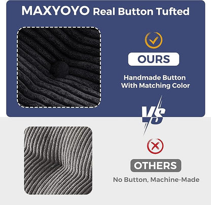 MAXYOYO 3 Seater Couch for Living Room, Boneless Couch with Tufted Cushion & Backrest, Upholstered Floor Sofa with Armrests, Sofa in A Box, No Assembly Required, Black