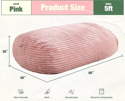 Hobestluk 5FT Bean Bag Chairs Adult Bean Bag with Portable Handle Comfy Large Bean Bag Lounge Chair with Removable Cover for Living Room Bedroom (Stripe Pink, 5FT)