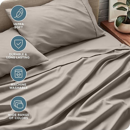 Bare Home Twin XL Sheet Set - 1800 Ultra-Soft Microfiber Twin Extra Long Bed Sheets - Double Brushed - Deep Pockets - Easy Fit - Extra Soft - 3 Piece Set - Bed Sheets & Pillowcases (Twin XL, Khaki)