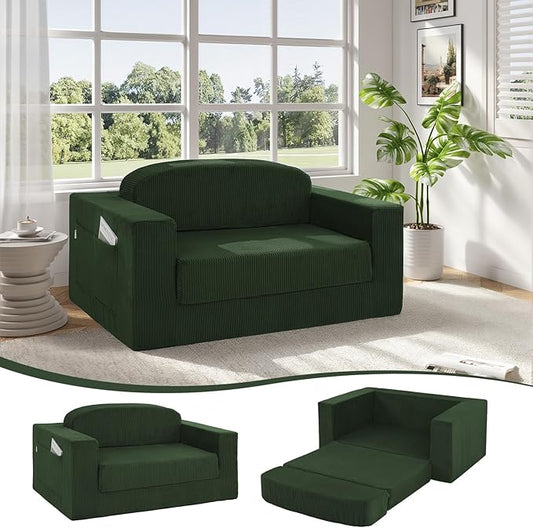 MeMoreCool Cozy Small-Space Convertible Loveseat to Guest Bed – Boneless Corduroy Floor Couch with High-Density Foam, Removable Washable Cover, No-Assembly Fold-Out Sofa