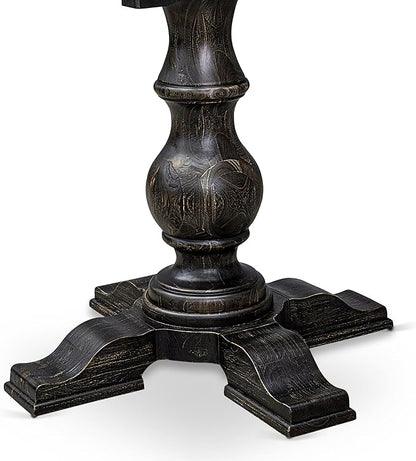 I55-11-TP Breakfast Table with Acacia Wood Round Tabletop and Stylish Pedestal Base - Sand Blasted Black Finish