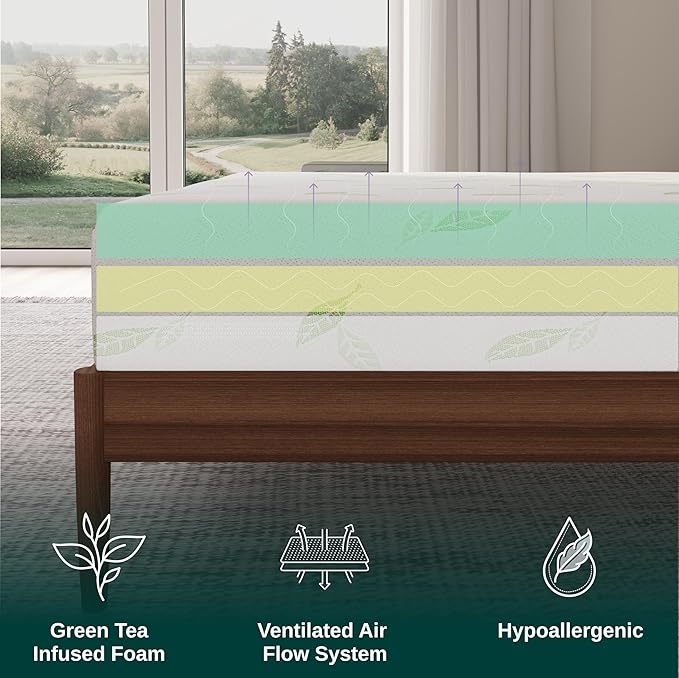 NapQueen Full Size, 12 Inch Anula Green Tea Infused Memory Foam Mattress, Bed in a Box, CertiPUR-US Certified Mattress