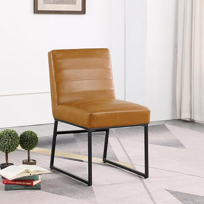 HomePop Channeled Metal Dining Chair Home Décor | Single Pack - Brown Faux Leather