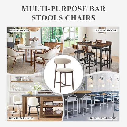 COLAMY Counter Height Bar Stools Set of 4, Kitchen Bar Stools with Back, Mid Century Modern Upholstered Bar Stools with Wood Legs for Kitchen Island Dining Room Bar, Beige