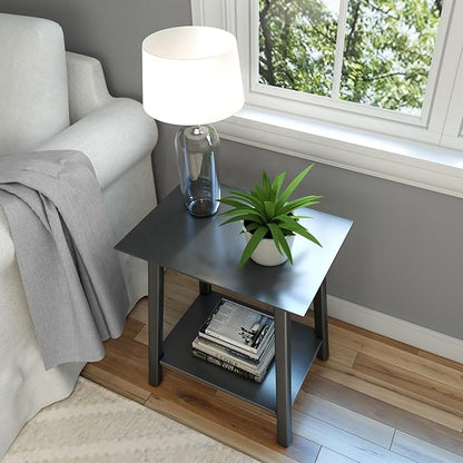 Plank+Beam Wooden Side Table with Storage, Mid Century Modern End Tables for Living Room, Small Solid Wood Nightstand, Bedside Tables, Bedroom Furniture, Black