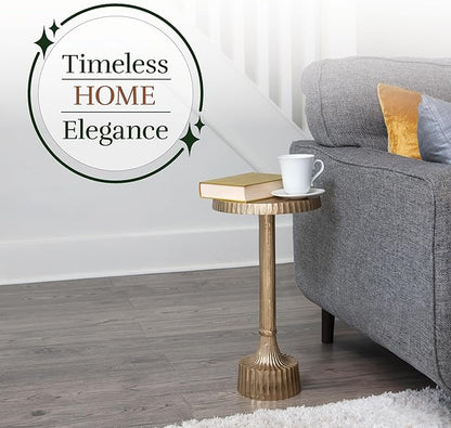 OBJET D'ART Small Round Gold End Tables, Inverness, 22'' Height, Vintage Metal Accent, Side, Pedestal, Coctail and Drink Tables for Living Room and Small Spaces