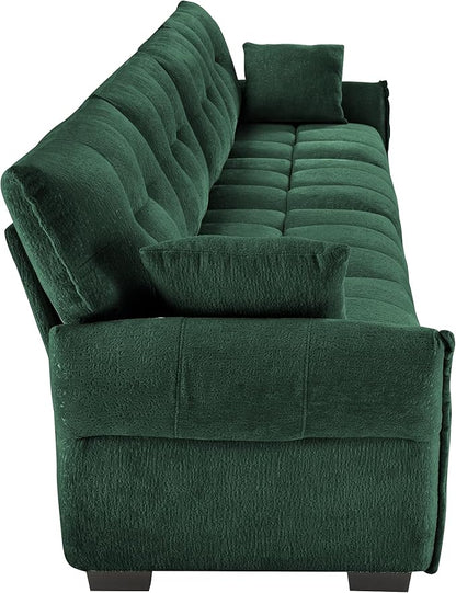 Modern Chenille Fabric 4-Seat Sofa w/ 2 Pillows, Premium Upholstery Living Room Couch with Tufted Backrest & Comfortable Armrests and High-Resilience Memory Foam Cushions,Green