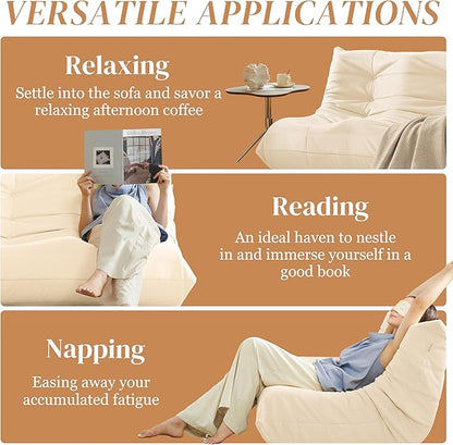 Bean Bag Chair, Loveseat Fireside Chair Bean Bag Sofa for Adults, 2 Seater Bean Bag Chairs for Teens with High-Resilience Foam, Memory Foam Bean Bag for Living Room, Bedroom, Office (Suede, Beige)