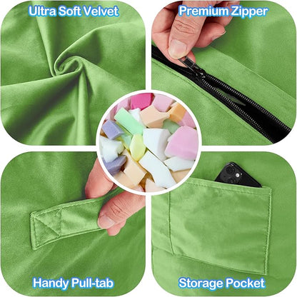 Homguava 6 FT Bean Bag Chair: 6' Bean Bags with Memory Foam Filled, Large Beanbag Chairs Soft Sofa with Dutch Velvet Cover-Lime