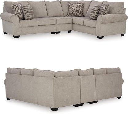 Signature Design by Ashley Claireah Casual L-Shaped 3-Piece Sectional with Loose Seat Cushions and 5 Accent Pillows, Beige