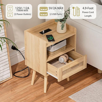 Masupu Nightstand,Small Bedside Table with Two Drawers,White Night Stand,Bedside Furniture,Mid-Century Modern End Table with for Bedroom,Living Room (Farmhouse, Yellow-Outlet)