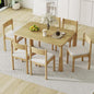 Dining Table with Chairs Set of 6, 7-Piece 60" Farmhouse Rectangular Dining Room Table with 6 Upholstered Solid Wood Chairs, Space Saving Kitchen Tables for Small Place, Natural Rubber Wood