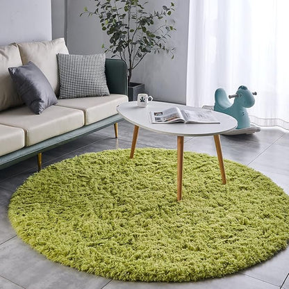 FJZFING Grass Green Round Rug Ultra-Soft Plush Modern 5x5 Circle Area Rug for Kid's Bedroom, Fluffy Shag Circular Rug for Nursery Room, Cute Grass Green Carpet for Teen's Room