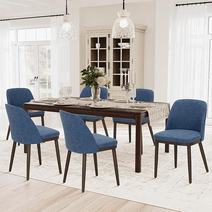 COLAMY Upholstered Dining Chairs Set of 6, Modern Kitchen Chairs with Back, Leather Side Dining Room Chairs with Wood Legs for Kitchen Dining Room Restaurant, Blue