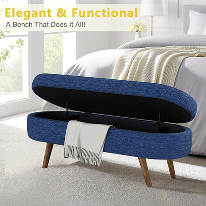 NicBex Ottoman Bench with Storage for Bedroom, 43.5" Upholstered End of Bed Bench with Rubber Wood Legs, Linen Storage Bench for Living Room or Entryway,