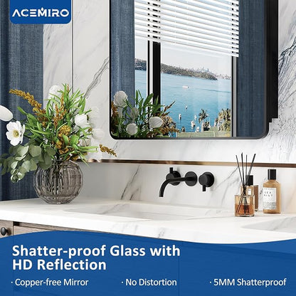 40x30 Inch Black Medicine Cabinet Mirror Metal Framed Recessed Bathroom Medicine Cabinets with Mirror and Storage Wall Mounted