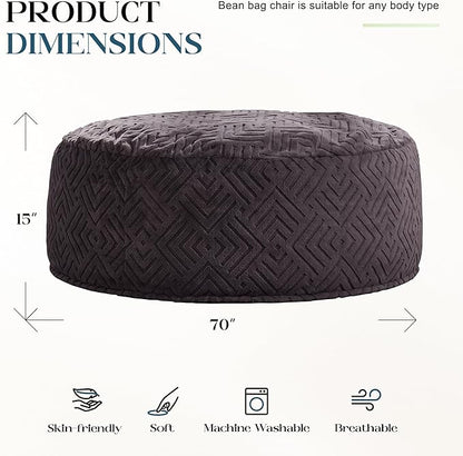 Hobestluk Bean Bag Chairs Adults Beanbag Chair with Filler Large Bean Bags with Fluffy Embossed Cover, Giant Bean Bag Chairs for Adults (Dark Grey, 6FT - 70" x 70" x 15")
