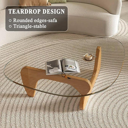 Mid Century Modern Glass Coffee Table, Small Coffee Table for Living Room, Elegant and Functional Coffee Tables, Suitable for Bedroom Living Room Reception Office Tables（Wood/Transparent，Medium）