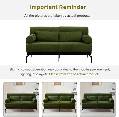 Modern Loveseat Sofa 59" Sofa Couch 2-Seater Sofa with Flexible USB Ports, Unique Cylindrical Armrests for Living Room, Green