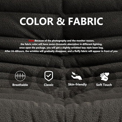 Bean Bag Chairs for Adults, BeanBag Reading Chair Memory Foam Couch 3-Seater, Floor Chair Soft Teddy Material, Comfy Reading Nook Chairs for Bedroom Living Room Office (Black)