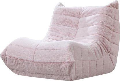 Bean Bag Chairs for Adults Giant Bean Bag Chair Memory Foam BeanBag Chair Big Bean Bag Sofa with Filler Faux Fur Fireside Beanbags Lazy Sofa for Living Room Bedroom Dorm Office (Pink Plush)
