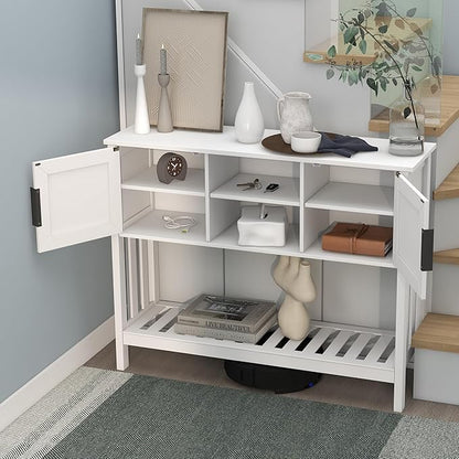 TaoHFE Console Table with Storage with Doors,Modern Fashion White Narrow Side Table Wooden Entry Table with Storage,Hallway Table for Living Room Entryway