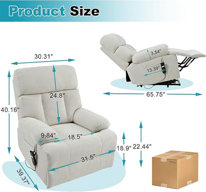 Recliner Chair Power Lift Massage Chair Full Body 23" Large Size Electric Recliner with Seniors, Home Theater Seating with Remote Control, Side Pocket, Spacious Seat, Light Gray