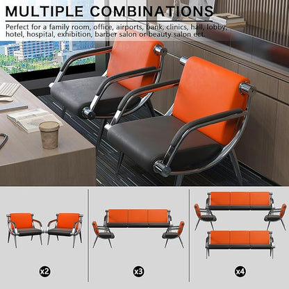 wonline Waiting Room Chair with Armrest PU Leather Office Furniture, Office Guest Seating Lobby Conference Reception Chairs for Airport Clinic Hospital Bank Salon Barber(Orange&Black)