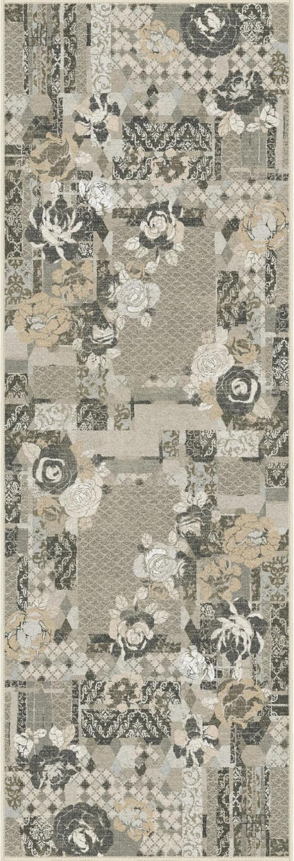 GENIMO Floral Runner Rug 2X6, Machine Washable Non Slip Vintage Patchwork Hallway Runner, Ultra-Thin Low Pile Runners for Indoor Entryway, Hallway, Kitchen and Corridor, Taupe Gray
