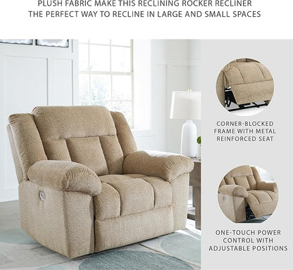Signature Design by Ashley Tip-Off Classic Wall Hugger Power Recliner with Adjustable Headrest and USB Ports, Light Brown