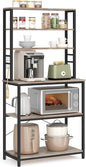 VASAGLE Coffee Bar, 31.5 Inches Baker's Rack for Kitchen with Storage, 6-Tier Kitchen Shelves with 6 Hooks, Microwave Stand, Industrial, Greige and Black UKKS019B02
