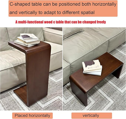 C Shaped End Table, Solid Wood C Side Table for Couch Sofa and Bed, Sofa Tables That Slide Under for Space Saving, Small Snack C Tables for Living Room Bedroom (H 27.2″ - Brown, 2)