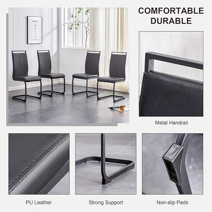 Modern Dining Chairs Set of 8, High Back Black Kitchen Chairs, Faux Leather Side Chair with Metal Legs, Easy to Clean Upholstered Dining Chairs, Ideal for Living Room(Black Leg)