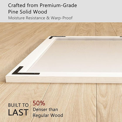 VocalStar White Wood Framed Mirror 18 x 26 Inch, Rustic Natural White Wooden Rectangle Bathroom Vanity Wall Mirror for Farmhouse Boho Decor, 1/4-inch Shatterproof Glass | Waterproof