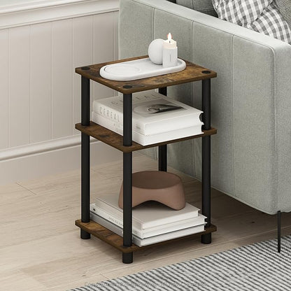 Furinno Just 3-Tier Turn-N-Tube End Table, 1-Pack, Amber Pine/Black